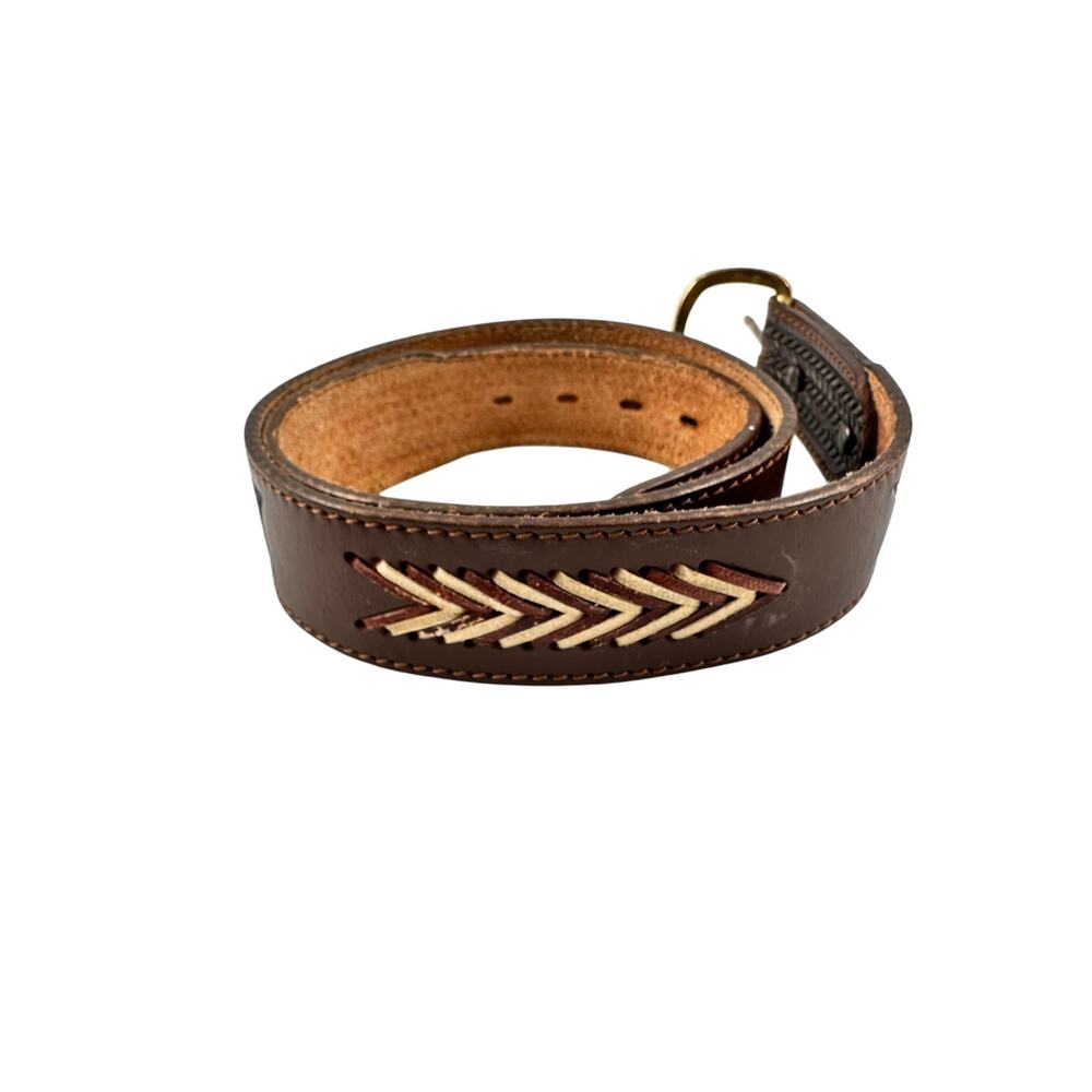 VTG Hand Laced Top Grain Saddle Leather Belt Brown Western Boho USA Made Sz 34